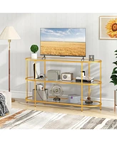 Gouun 3 Tier Tv Stand Console Table with Tempered Glass Shelves for Living Room