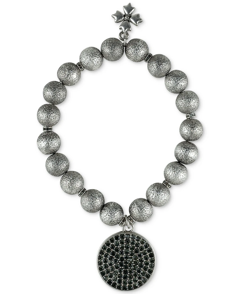 Patricia Nash Silver-Tone Dark Crystal Disc Beaded Stretch Bracelet