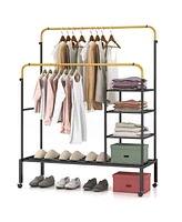 Gouun Rolling Double Rods Garment Rack with Height Adjustable Hanging Bars