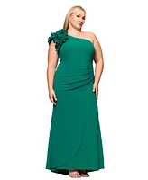 Xscape Plus Ruffled One-Shoulder Scuba Crepe Gown