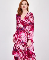 Rachel Roy Women's Printed Blouson-Sleeve Tiered Maxi Dress