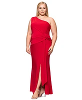 Xscape Plus One-Shoulder Draped-Detail Gown