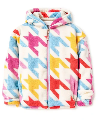 kensie Big Girls Printed Plush Front Zip Hoodie