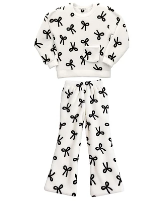 Kate Mack Little Girls Bows Flare Sweatshirt and Jogger, 2-Piece Set