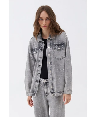 Nocturne Women's Oversized Stone-Embellished Jean Jacket