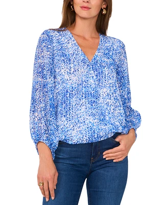 Vince Camuto Women's Printed V-Neck Balloon-Sleeve Faux-Wrap Top