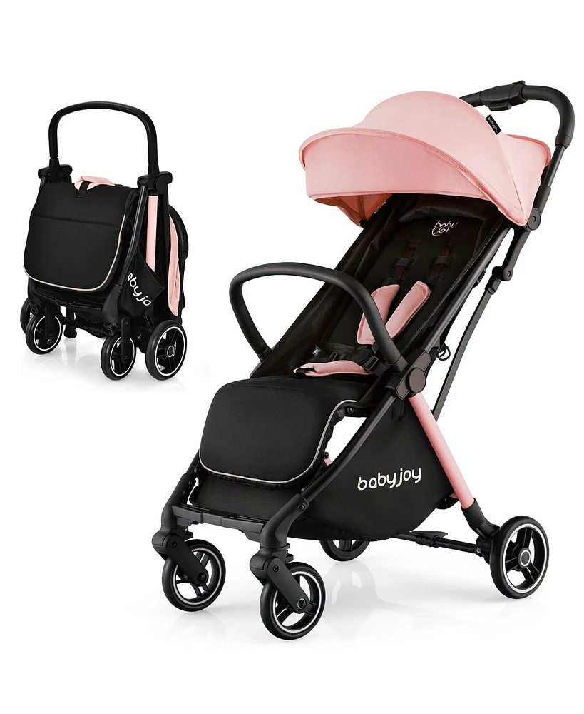 Gymax Portable Baby Stroller One-Hand Fold Pushchair W/ Aluminum Frame