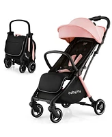 Gymax Portable Baby Stroller One-Hand Fold Pushchair W/ Aluminum Frame