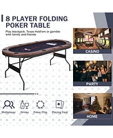 Sugift 71in Foldable Poker Table, 8 Player Texas Holdem Table, Folding Leisure Game Table, Portable Casino Table with Padded Rails and Cup Holders