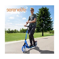 SereneLife Lightweight Foldable Kick Scooter for Adults, Adjustable Height (Blue)