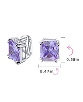 Traditional Classic Large Statement 7CT Emerald Cut Simulated Lavender Amethyst Aaa Cz Solitaire Clip On Stud Earrings For Women Rhodium Plated Brass