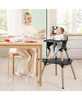 Costway Toddler 4 1 High Chair Convertible Table Set w/ Pu Cushion