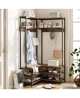 Costway Corner Garment Rack L-shaped Clothes with Open Shelves & Adjustable Foot Pads