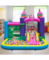 Gymax Inflatable Unicorn-themed Bounce House 6-in-1 Kids Bounce Castle w/ 735W Blower