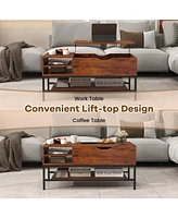 Gouun Lift Top Table with Hidden Compartment and Removable Storage Shelf