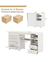 Costway Folding Sewing Table Charging Station Multifunctional Sewing Machine Cart Table