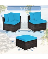 Gouun 4 Pcs Ottoman Garden Deck Patio Rattan Wicker Furniture Set Cushioned Sofa