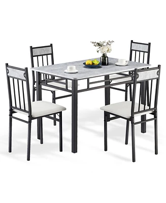 Sugift Dining Table Set for 4, Kitchen Room Table Set with Metal Frame & Padded Seat, Dining Table and Chairs Set of 4, Space Saving,