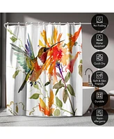 Americanflat 71x74 Hummingbird and Orange Flowers Shower Curtain - 100% Polyester Shower Curtain