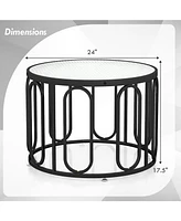 Gouun 24 Inch Round Table with Reeded Tempered Glass Top and Oval Swivel Brackets