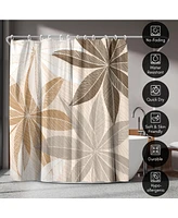 Americanflat 71x74 Neutral Tropical Floral Shower Curtain - 100% Polyester Shower Curtain