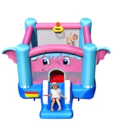Gymax Inflatable Bounce House 3-in-1 Elephant Theme Inflatable Castle w/ 735W Blower