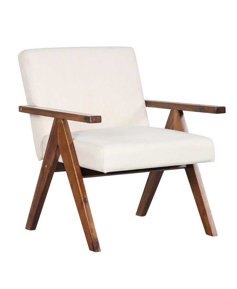 Gouun Modern Accent Chair Linen Fabric Armchair with Solid Acacia Wood Frame