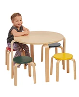 ECR4Kids Bentwood Round Table and Stool Set, Assorted, 5-Piece