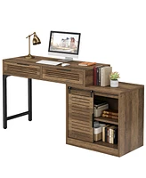 Tribesigns Computer Desk with 2 Drawers, Industrial Wooden Home Office Desks with Reversible Storage Cabinet, Rustic Writing Study Pc Desk with Printe