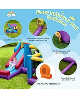 Gymax Inflatable Bounce House 5-in-1 Inflatable Bouncer Indoor&Outdoor w/ 680W Blower