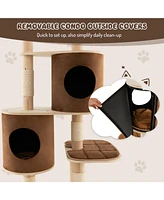 Sugift 6-Tier Wooden Cat Tree with 2 Removeable Condos Platforms and Perch