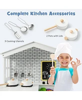 Sugift Kids Wooden Kitchen Play Set with Storage Shelves and Accessories