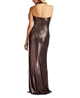 Tadashi Shoji Women's Gita Draped Metallic Halter Gown