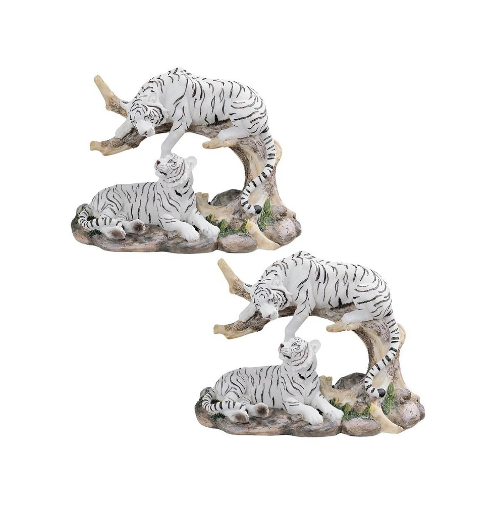 Fc Design "2-pc Gift Set" 9"W White Tiger Couple Figurine Statue Ornament Home Room Office Decor and Perfect Gift Ideas for Housewarming, Holidays and