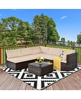 Gouun 6 Pieces Patio Rattan Furniture Set with Cushions