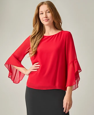 Kasper Women's Round-Neck Ruffle-Sleeve Blouse