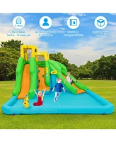 Gymax Inflatable Water Park Bounce House Two-Slide Bouncer w/ Climbing Wall & 550W Blower