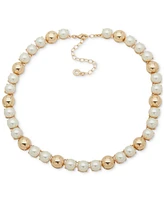 Anne Klein Gold-Tone Bead & Imitation Pearl Domed Collar Necklace, 16" + 3" extender