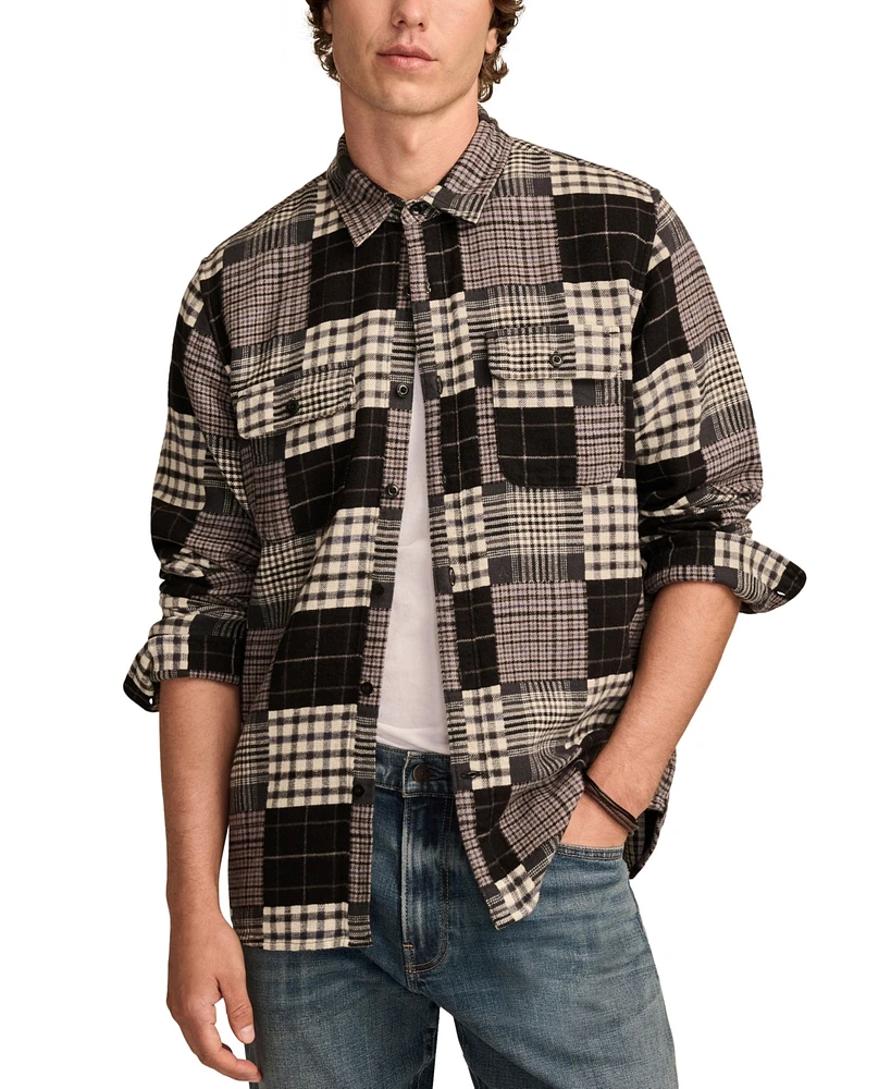 Lucky Brand Men's Jacquard Double Weave Patchwork Long Sleeve Shirt