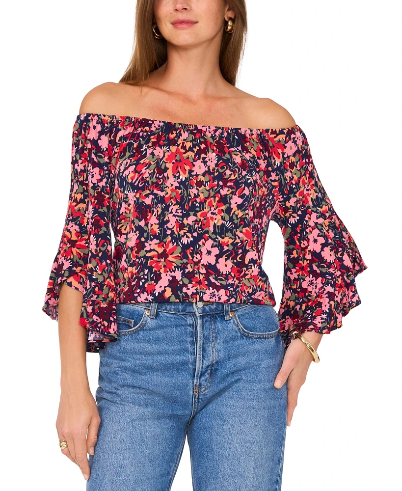 Vince Camuto Women's Floral-Print Off-The-Shoulder Flutter-Sleeve Top