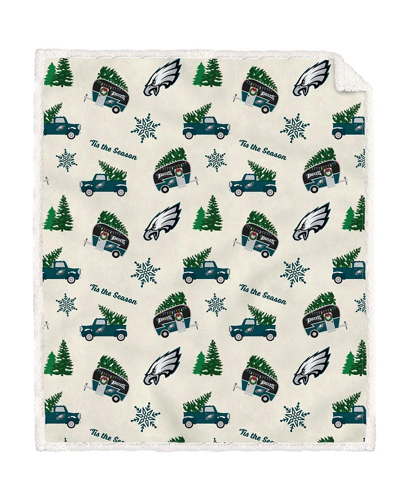 Pegasus Home Fashions Philadelphia Eagles 50'' x 60'' Holiday Pickup Truck Sherpa Flannel Fleece Blanket