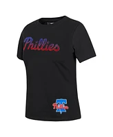 Pro Standard Women's Black Philadelphia Phillies Rhinestone Slim Fit T-Shirt