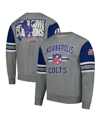 Mitchell & Ness Men's Heather Gray Indianapolis Colts All Over 4.0 Vintage Logo Pullover Sweatshirt