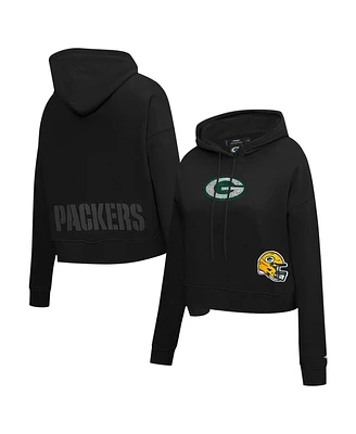 Pro Standard Women's Black Green Bay Packers Jeweled Cropped Pullover Hoodie