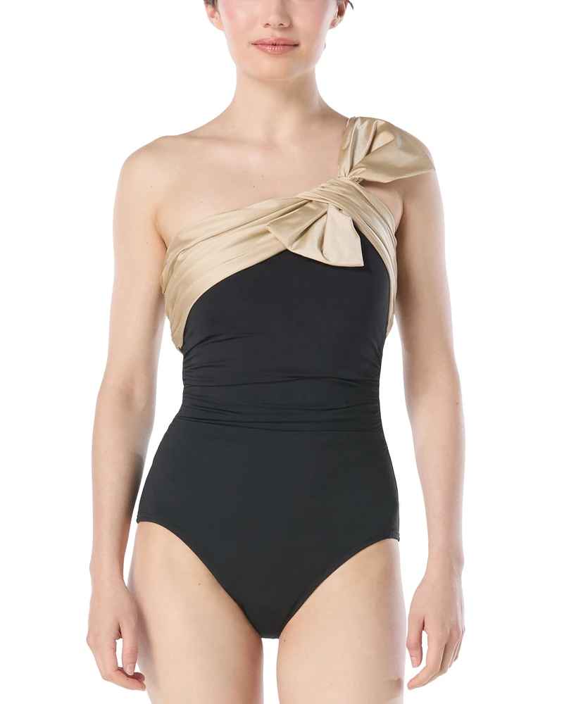 Carmen Marc Valvo Women's Bow-Trim One-Shoulder One-Piece Swimsuit