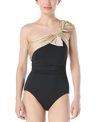 Carmen Marc Valvo Women's Bow-Trim One-Shoulder One-Piece Swimsuit