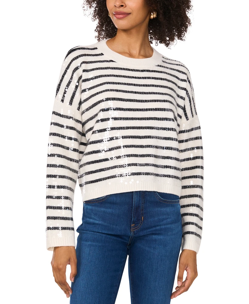 Vince Camuto Women's Striped Sequined Crewneck Sweater