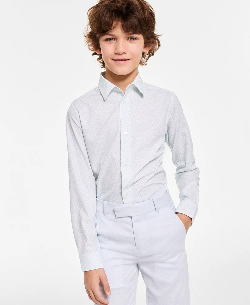 Calvin Klein Big Boys Long-Sleeve Stretch Floral-Print Shirt