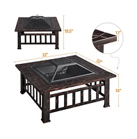 Yaheetech 32'' Outdoor Square Fire Pit with Cover & Poker