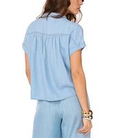 1.state Women's Chambray Johnny-Collar Top